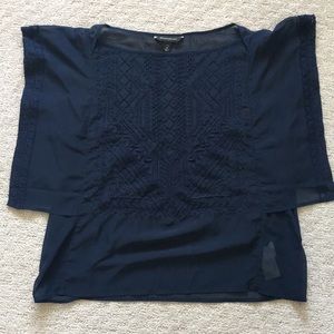 Banana Republic Embroidered Sheer Dark Blue Blouse